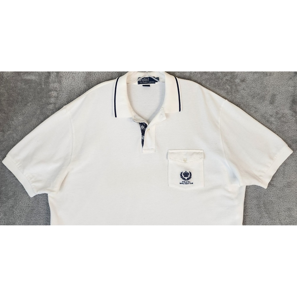 Polo Ralph Lauren Royal Yacht Club Shirt Mens XL White Pique Pocket Vintage Polo - Picture 6 of 11